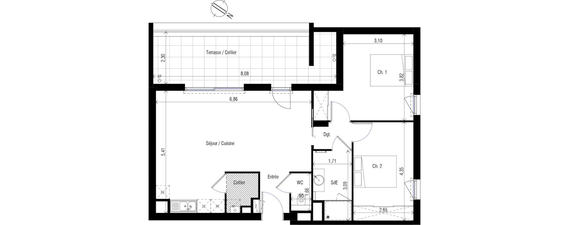 Appartement T3 de 67,35 m2 &agrave; Clapiers Centre