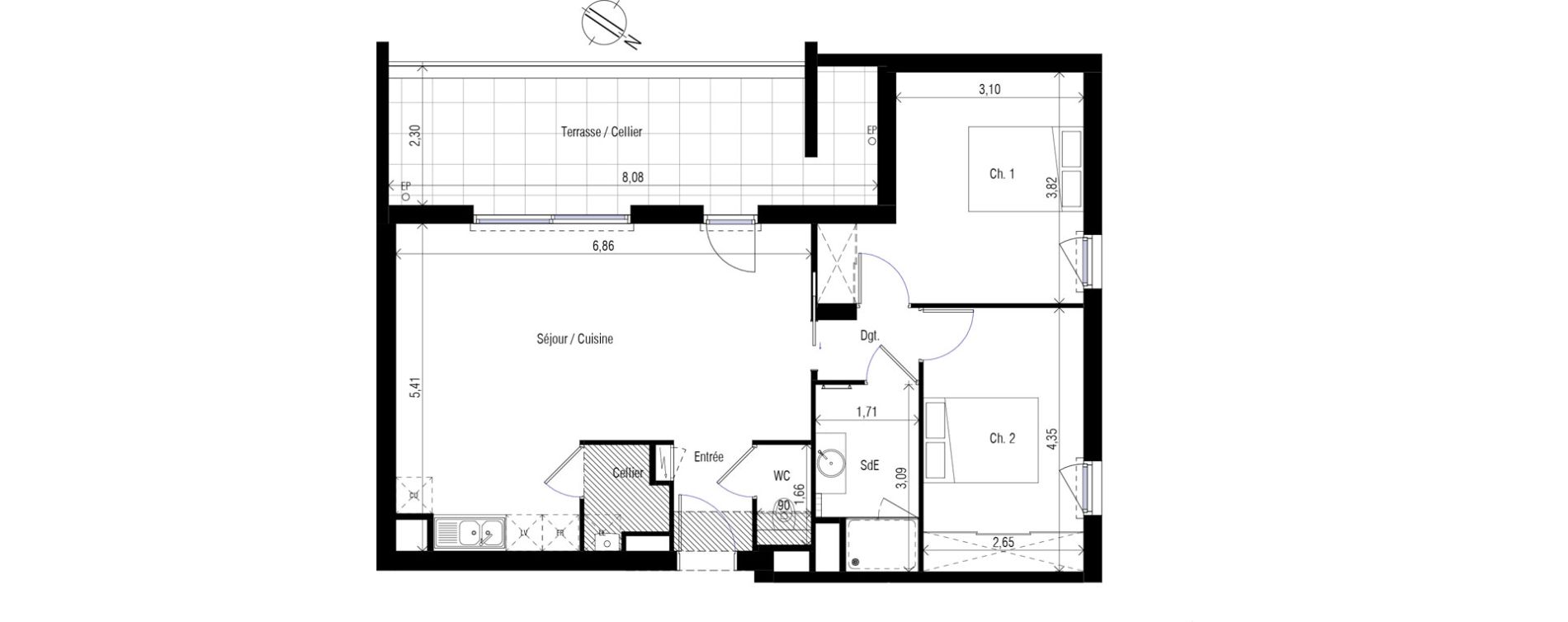 Appartement T3 de 67,25 m2 &agrave; Clapiers Centre