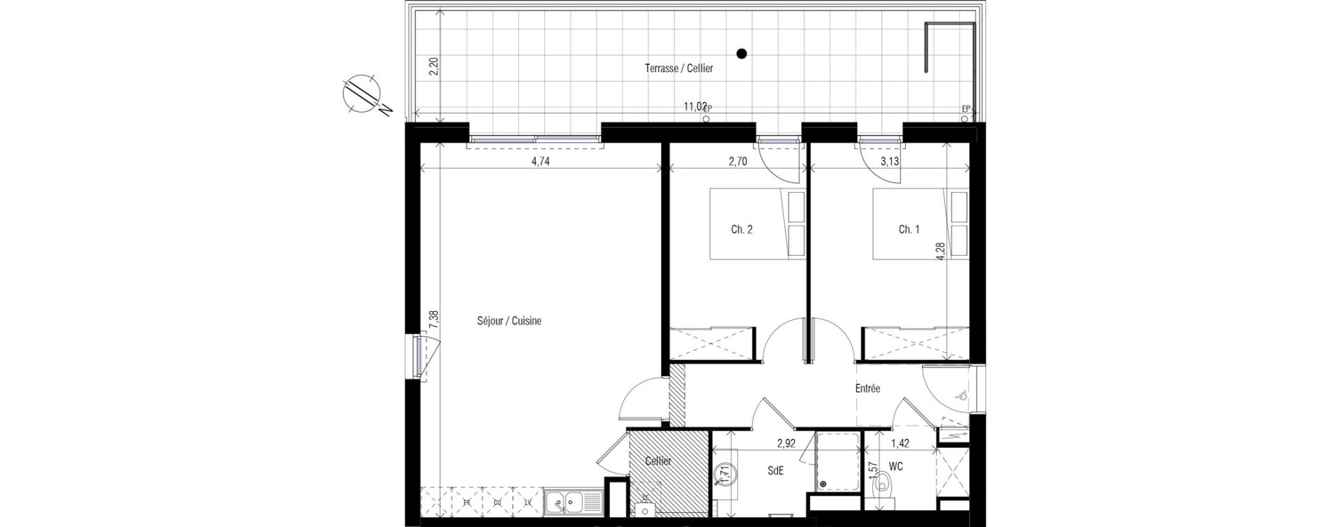 Appartement T3 de 75,40 m2 &agrave; Clapiers Centre