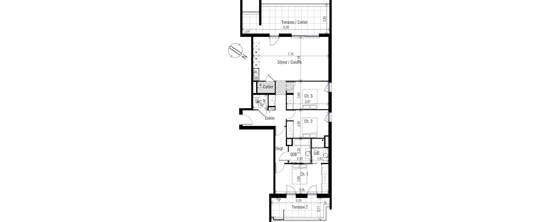 Appartement T4 de 90,10 m2 &agrave; Clapiers Centre