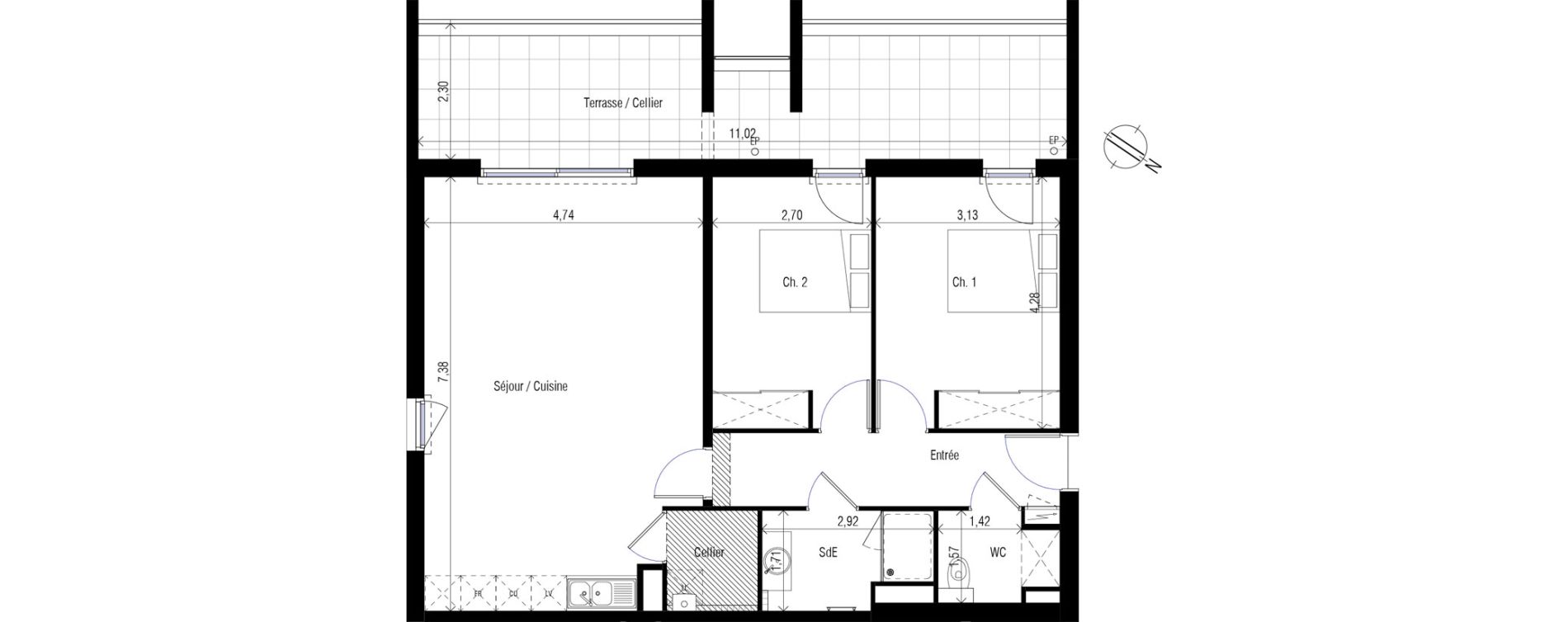 Appartement T3 de 75,45 m2 &agrave; Clapiers Centre