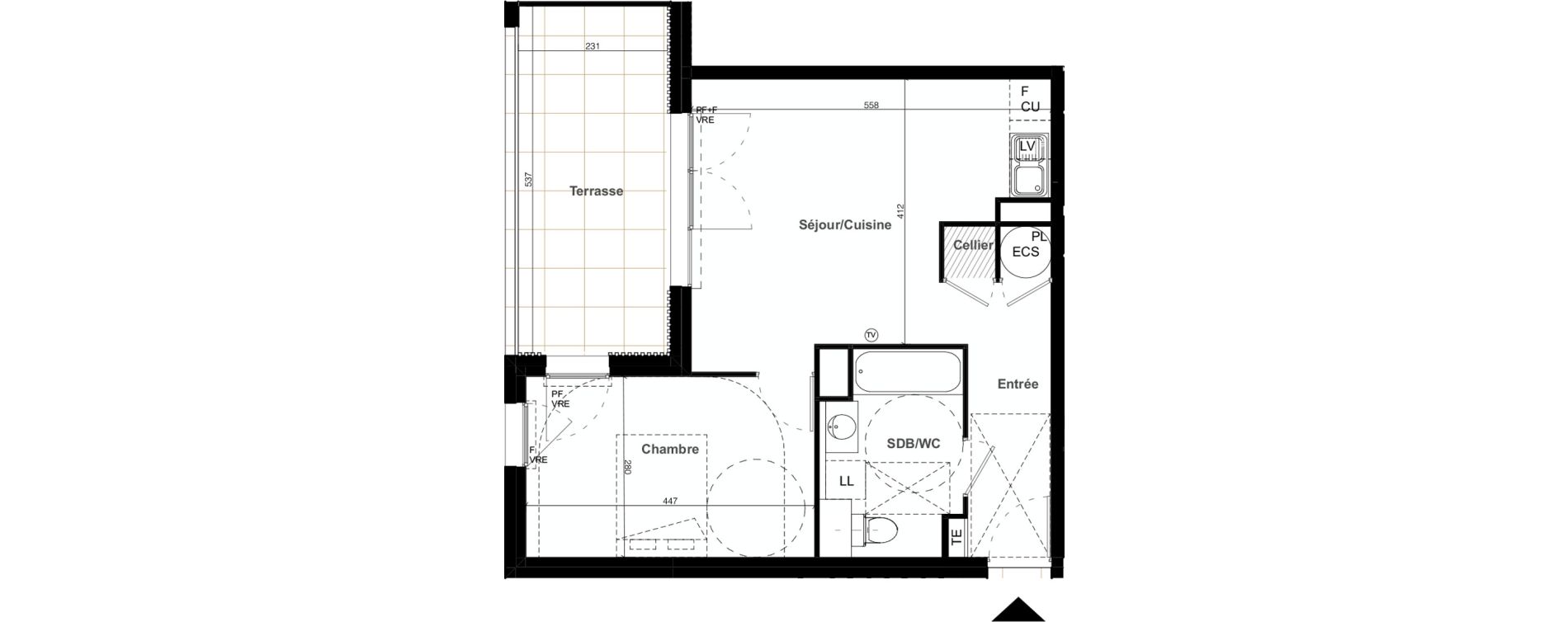 Appartement T2 de 46,56 m2 &agrave; Clapiers Le castelet