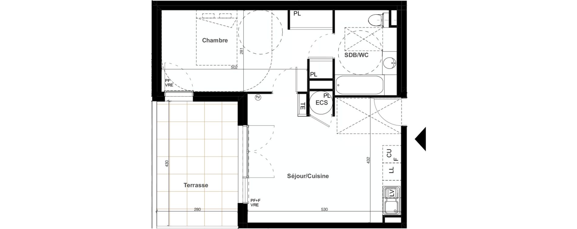 Appartement T2 de 45,00 m2 &agrave; Clapiers Le castelet