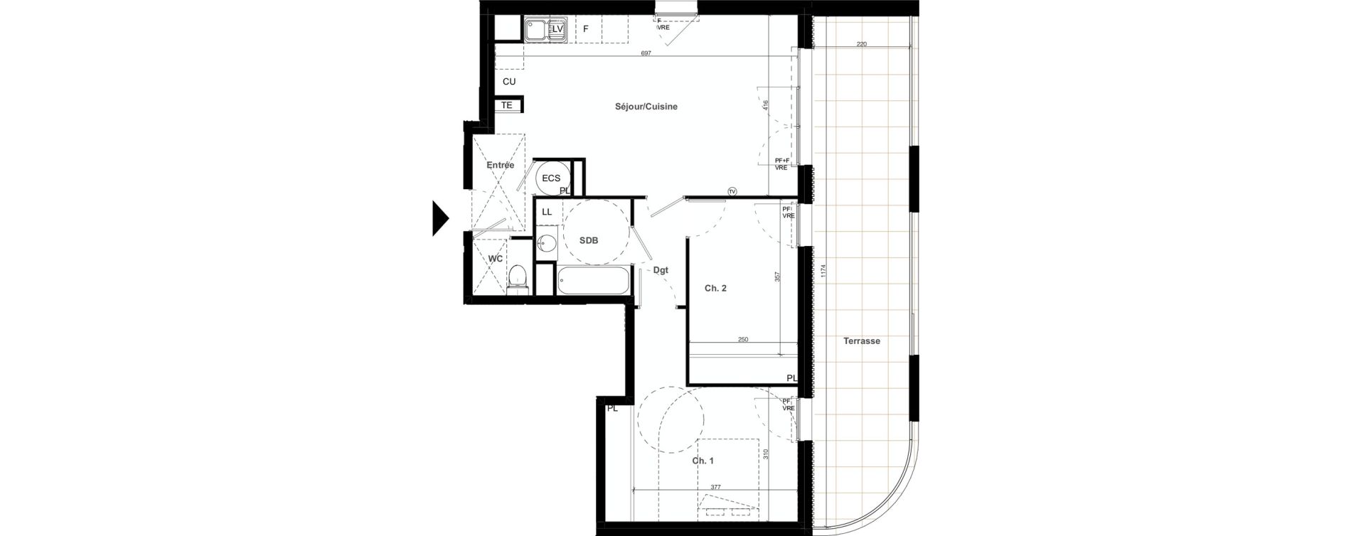Appartement T3 de 65,42 m2 &agrave; Clapiers Le castelet
