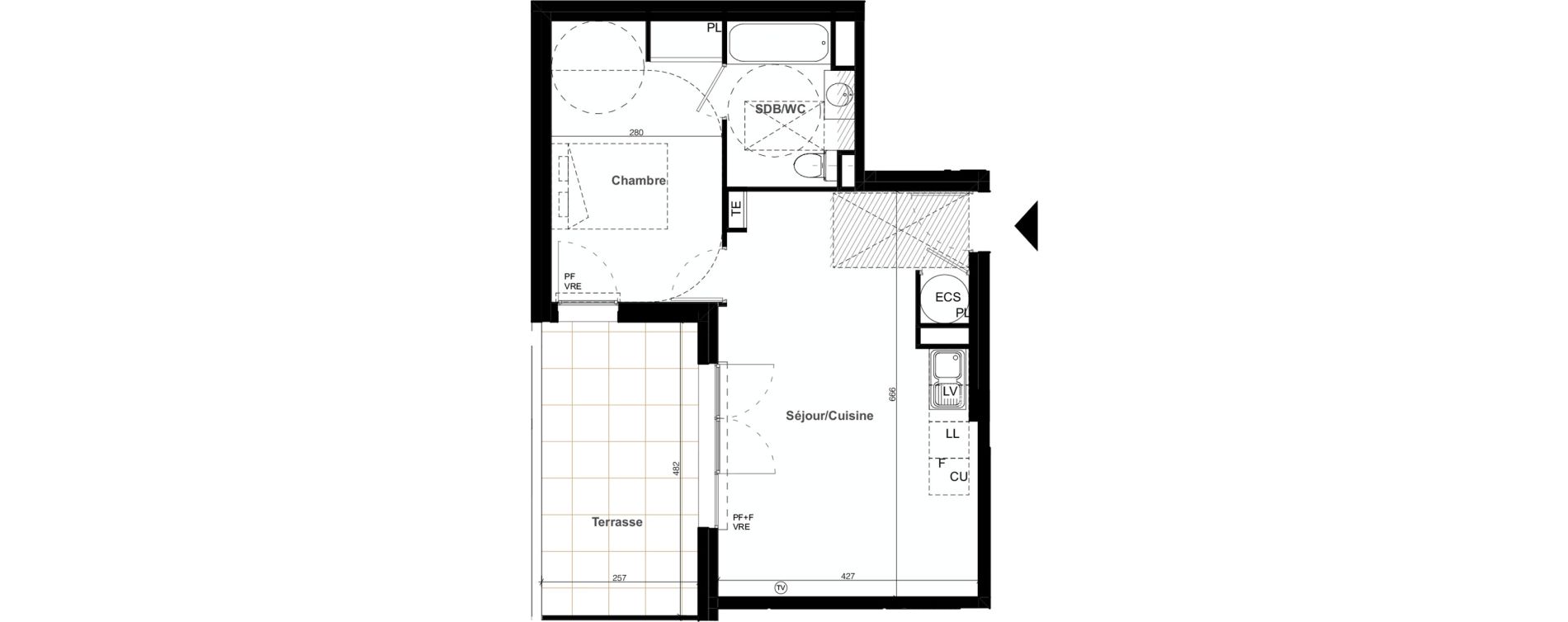 Appartement T2 de 45,01 m2 &agrave; Clapiers Le castelet