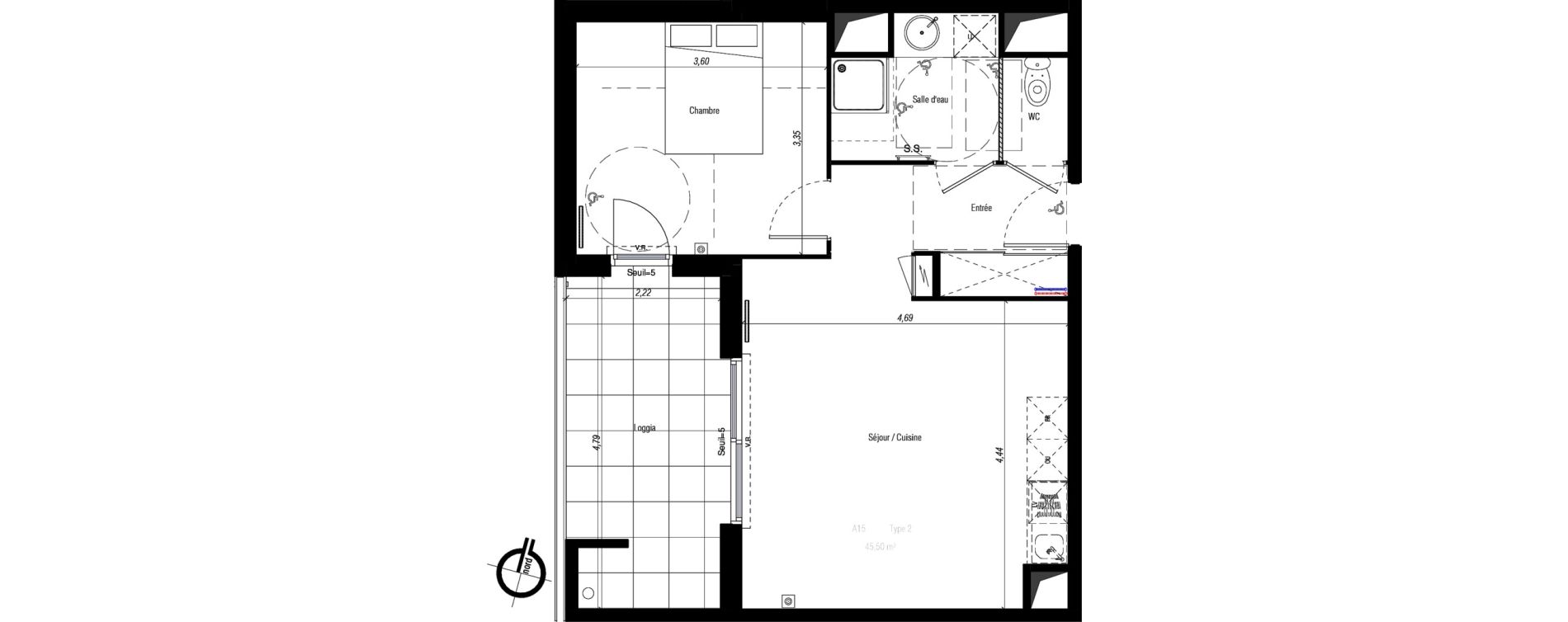 Appartement T2 de 45,50 m2 &agrave; Fabr&egrave;gues Centre