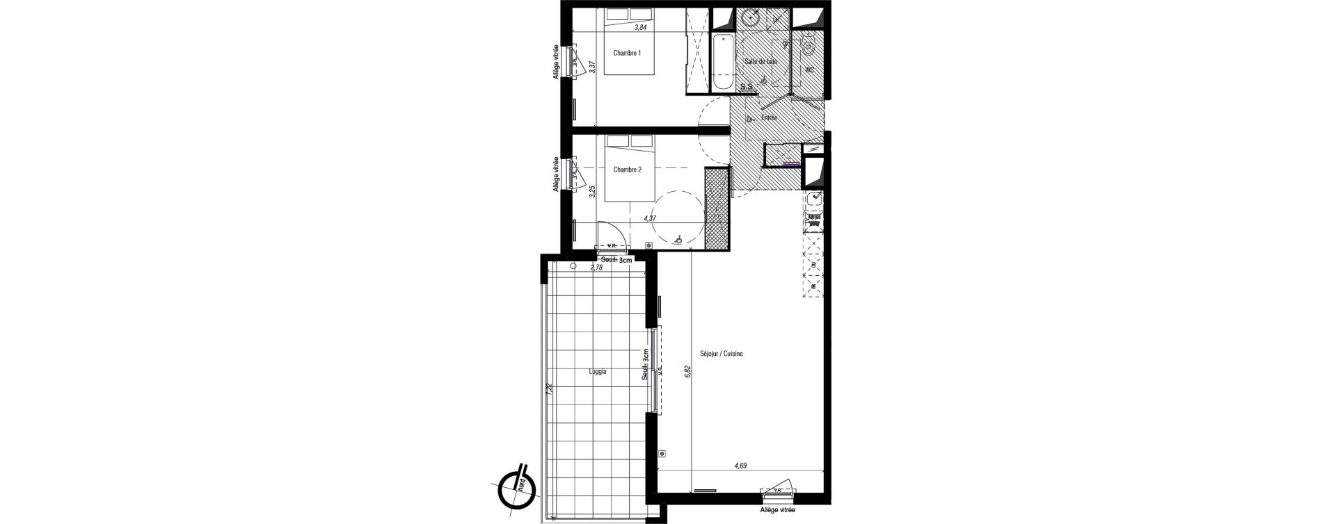 Appartement T3 de 76,40 m2 &agrave; Fabr&egrave;gues Centre