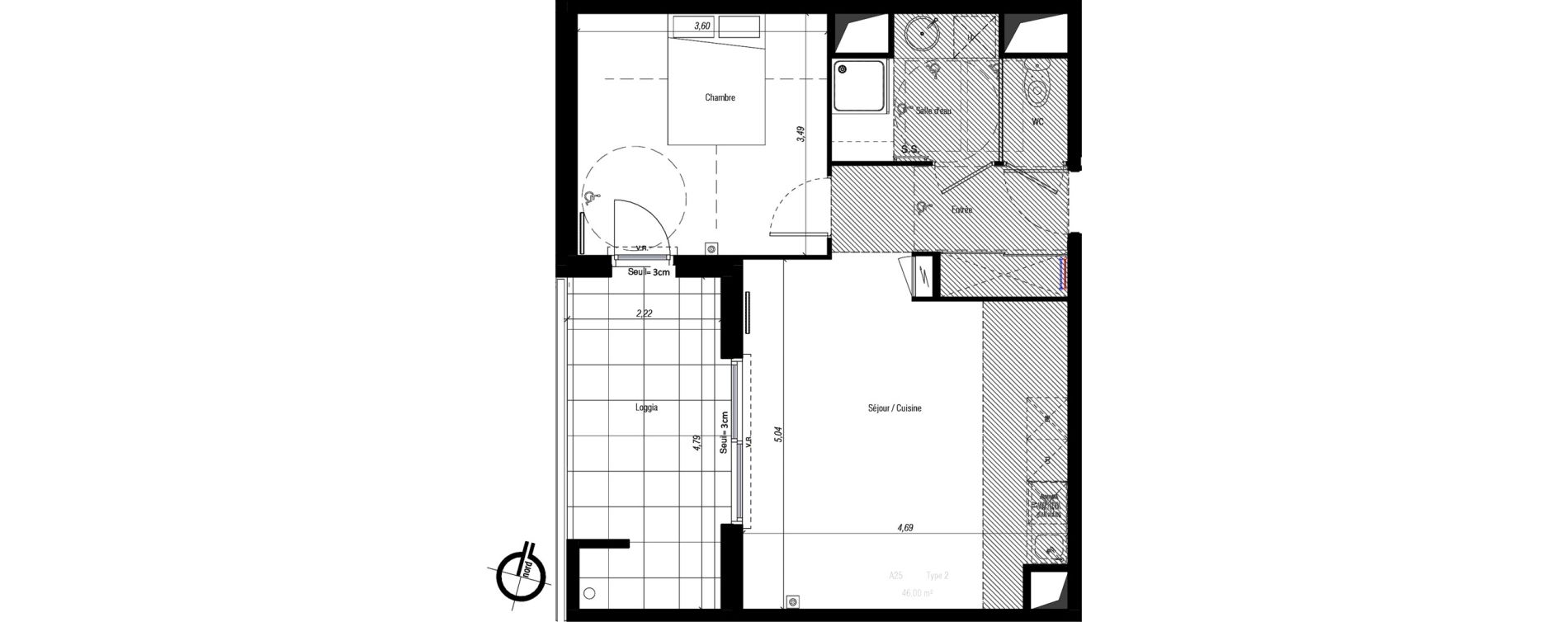 Appartement T2 de 46,00 m2 &agrave; Fabr&egrave;gues Centre