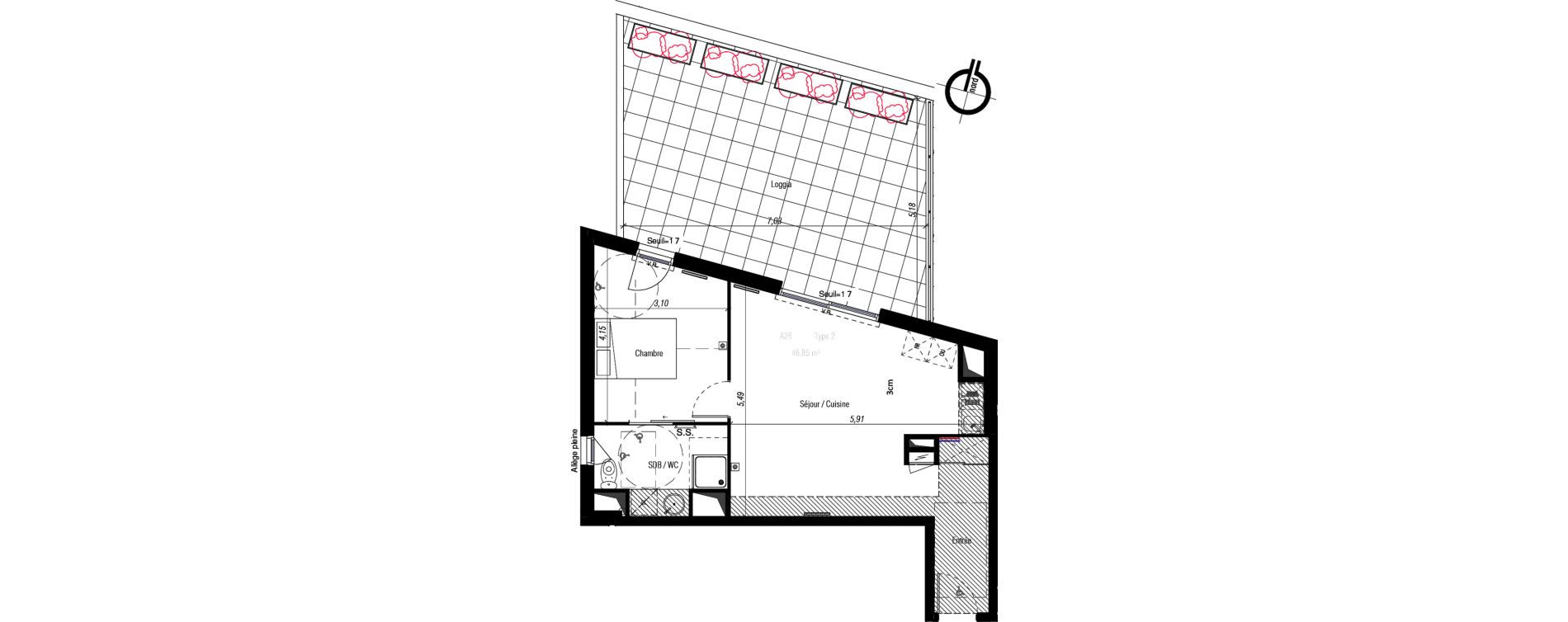 Appartement T2 de 46,85 m2 &agrave; Fabr&egrave;gues Centre