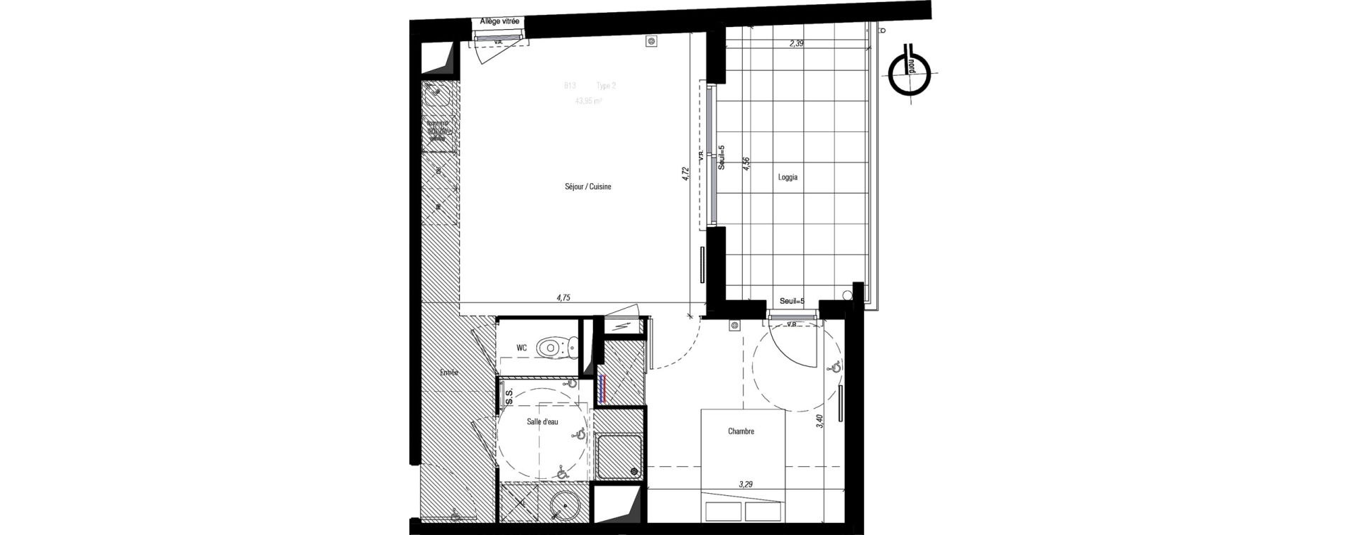 Appartement T2 de 43,95 m2 &agrave; Fabr&egrave;gues Centre