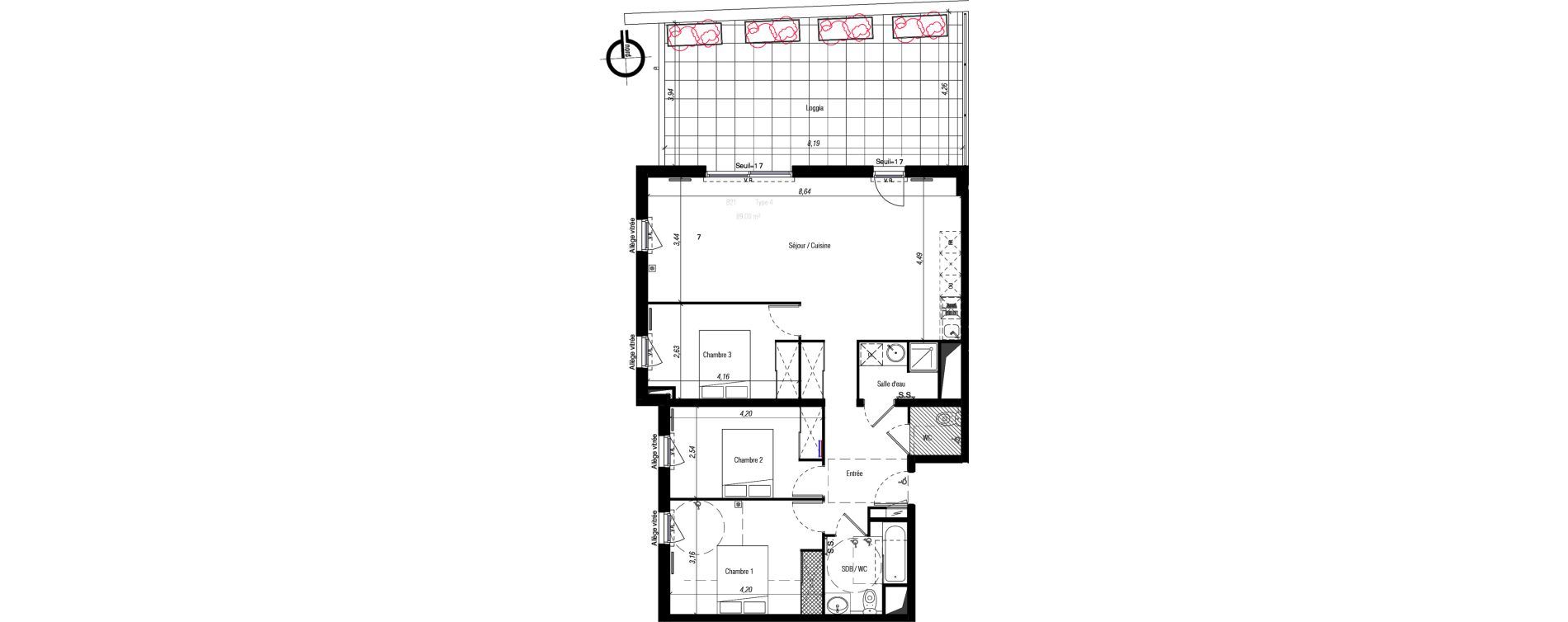 Appartement T4 de 89,00 m2 &agrave; Fabr&egrave;gues Centre
