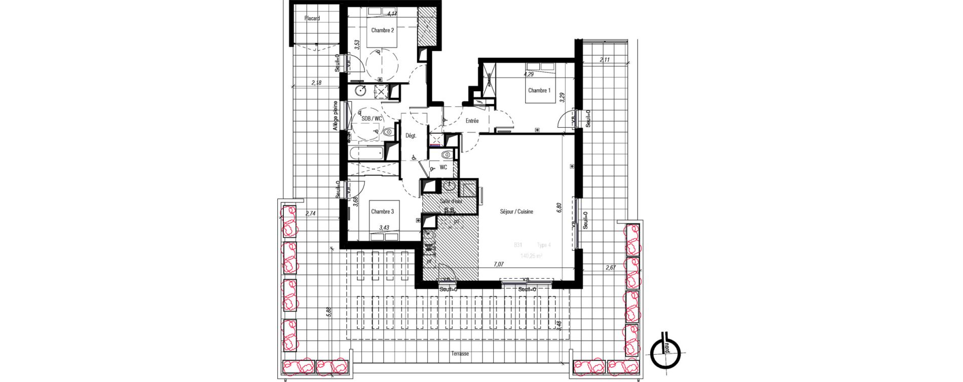 Appartement T4 de 100,50 m2 &agrave; Fabr&egrave;gues Centre
