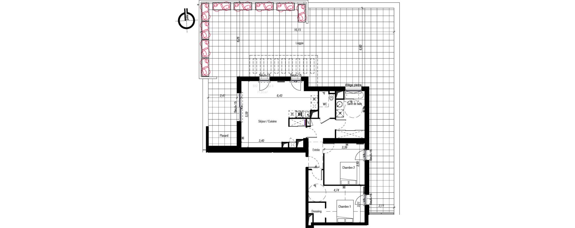 Appartement T3 de 77,80 m2 &agrave; Fabr&egrave;gues Centre