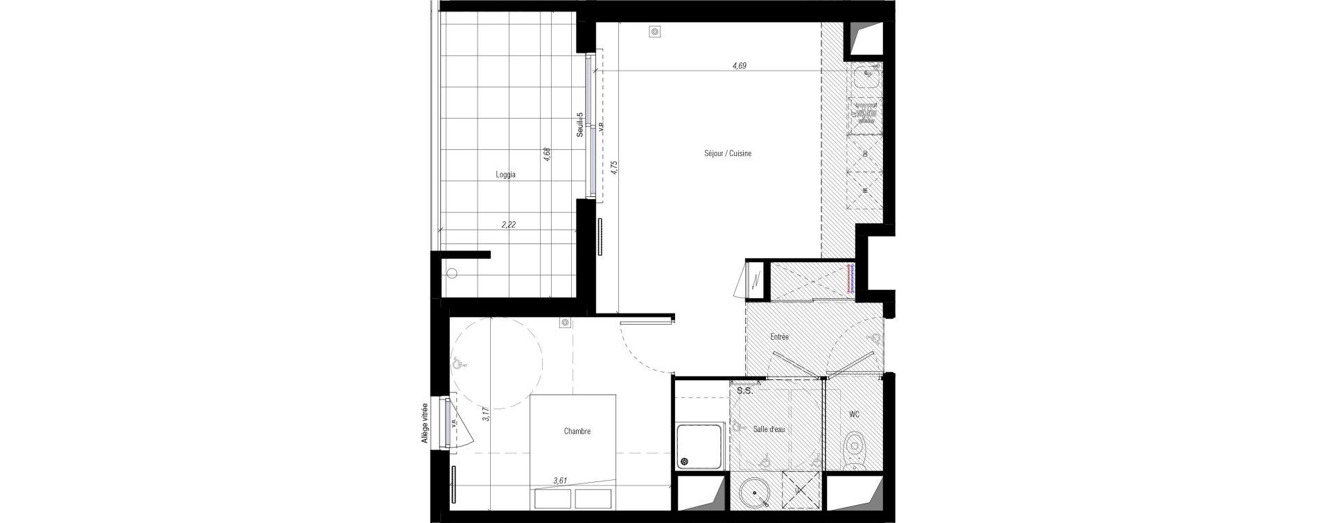 Appartement T2 de 41,85 m2 &agrave; Fabr&egrave;gues Centre