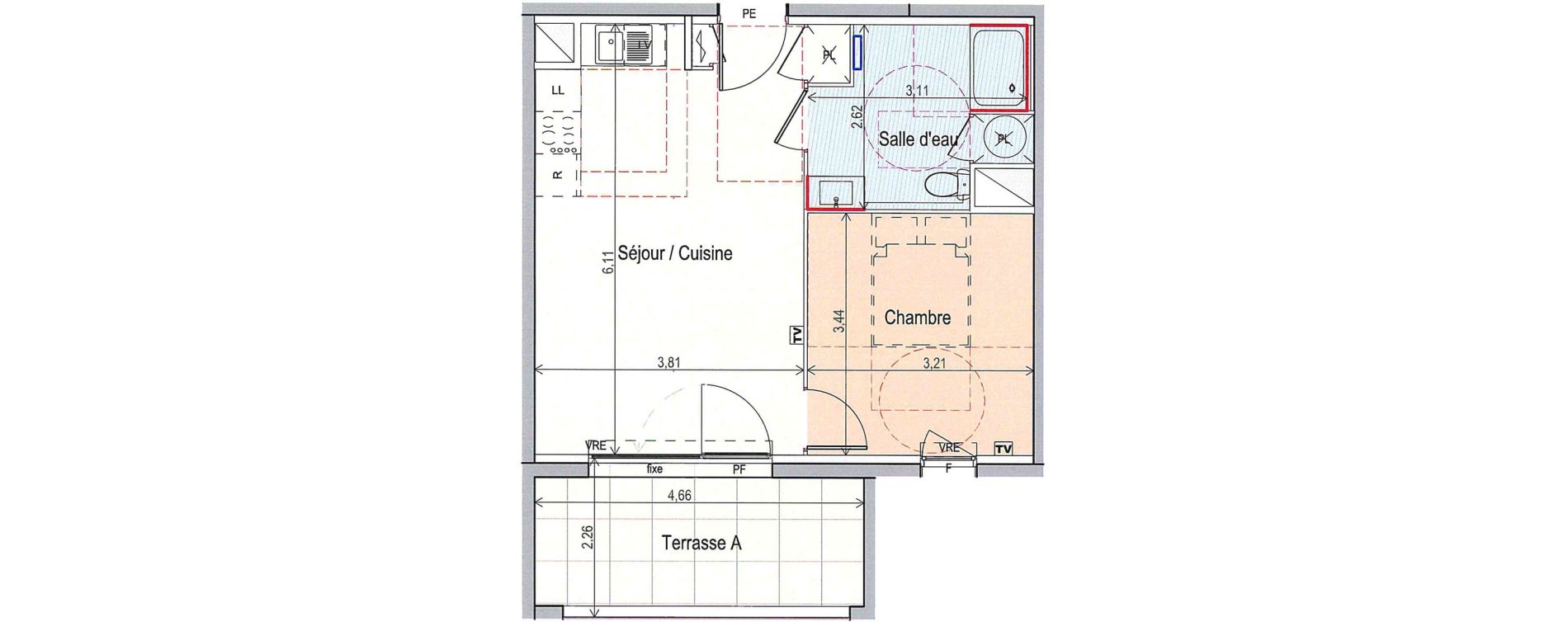 Appartement T2 de 40,61 m2 &agrave; Fabr&egrave;gues Centre