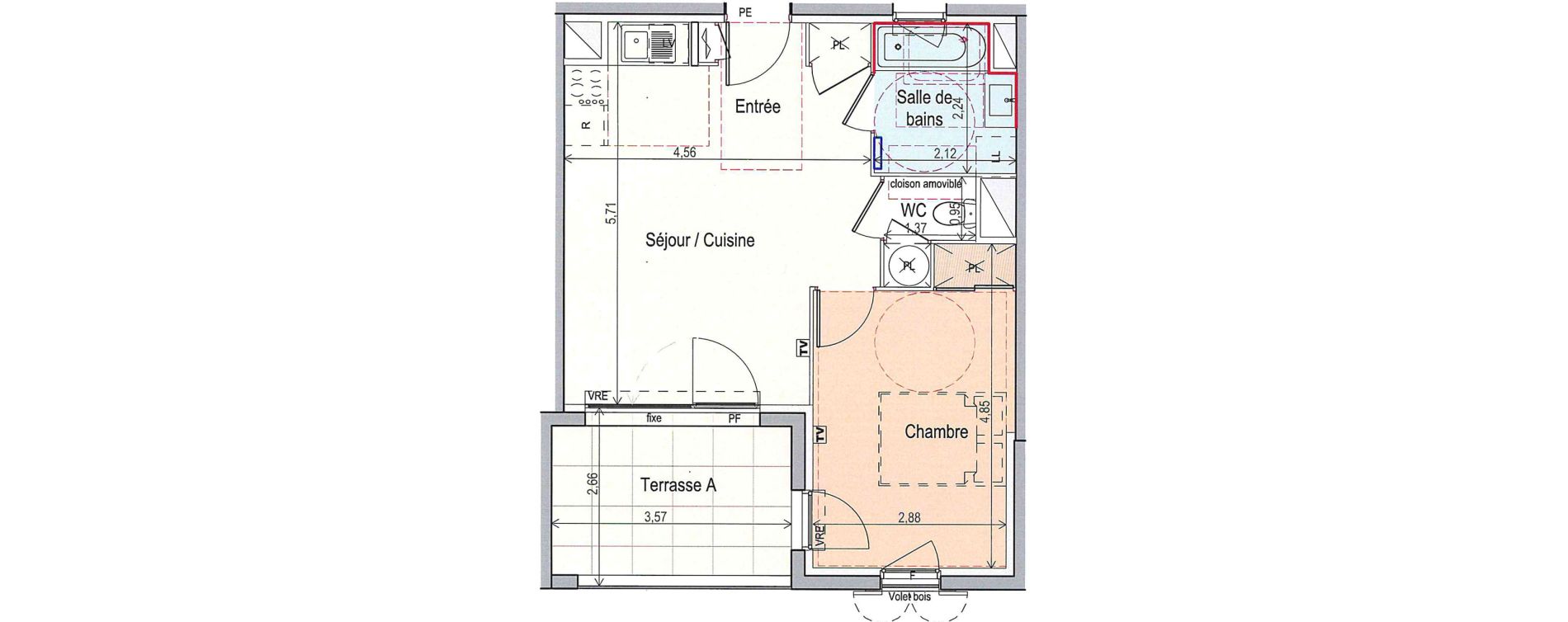 Appartement T2 de 42,82 m2 &agrave; Fabr&egrave;gues Centre