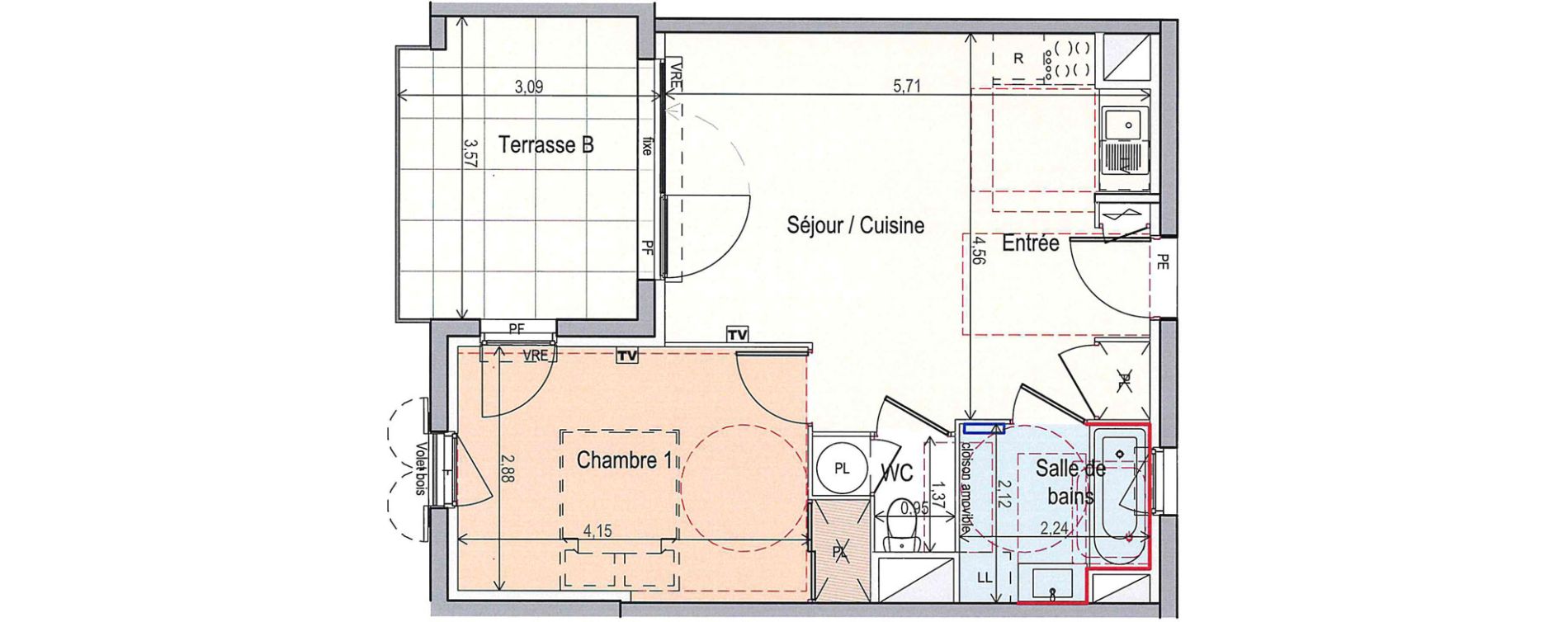 Appartement T2 de 42,79 m2 &agrave; Fabr&egrave;gues Centre