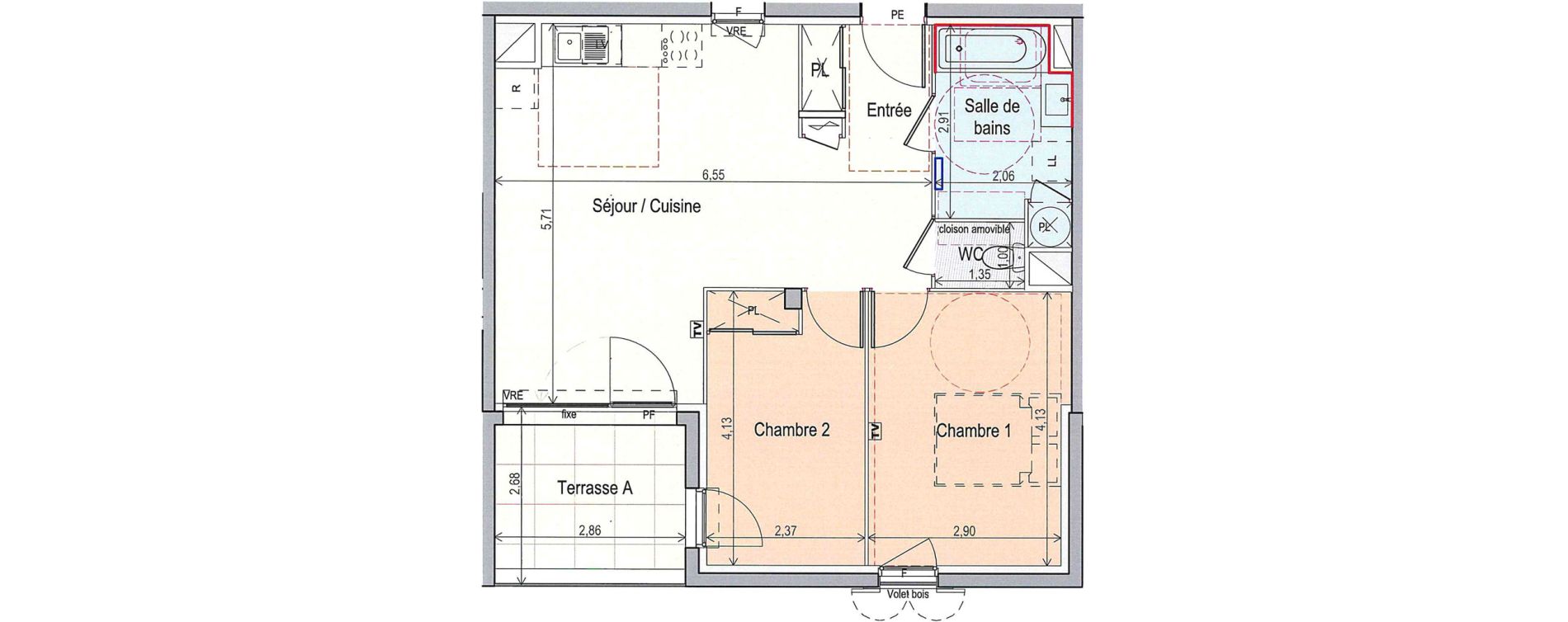 Appartement T3 de 59,45 m2 &agrave; Fabr&egrave;gues Centre