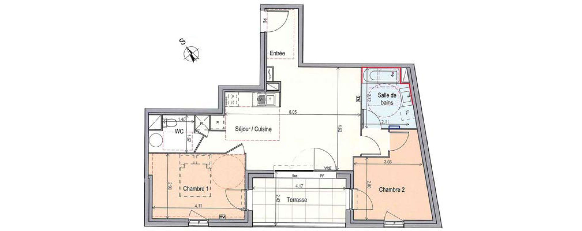 Appartement T3 de 63,29 m2 &agrave; Fabr&egrave;gues Centre