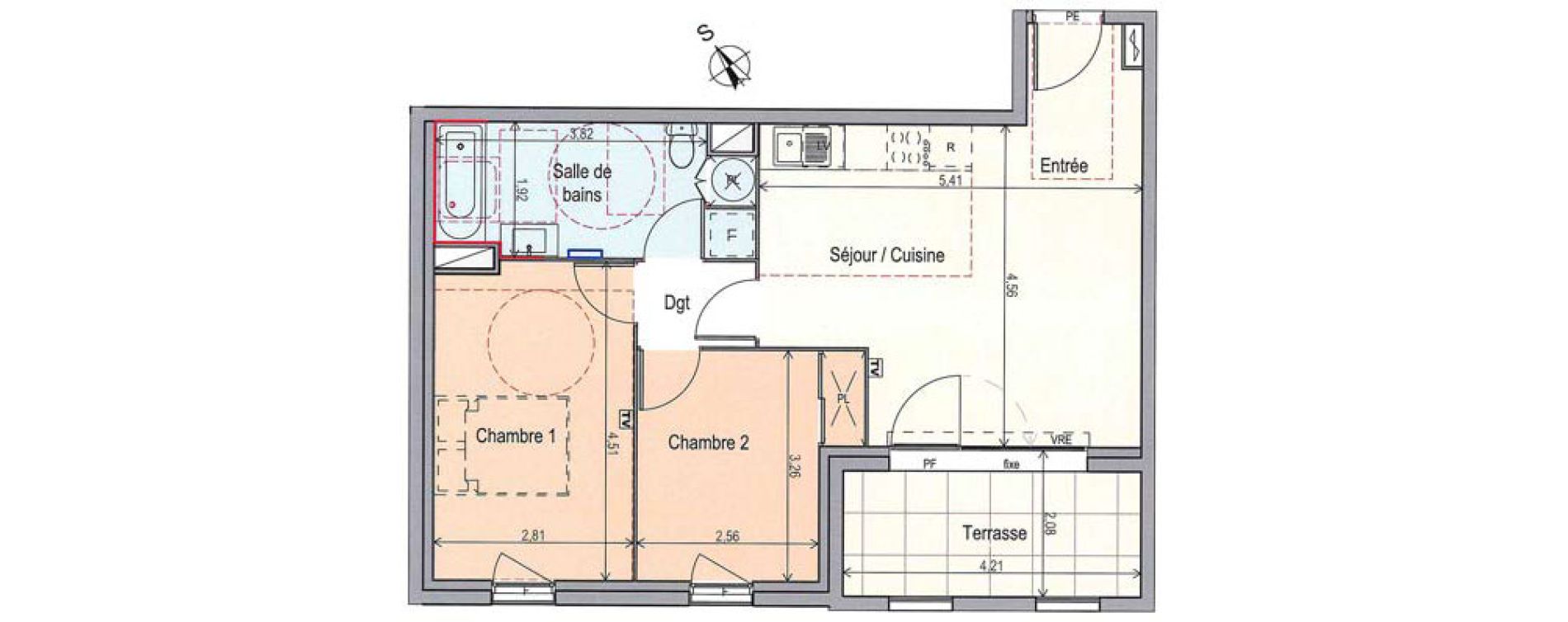 Appartement T3 de 55,99 m2 &agrave; Fabr&egrave;gues Centre