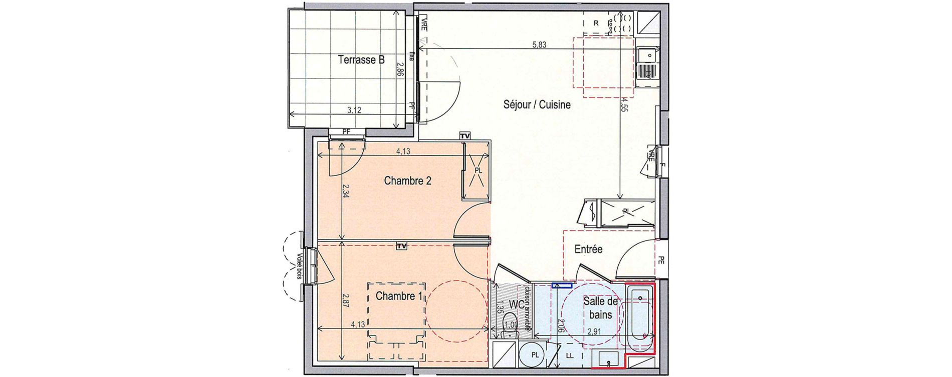 Appartement T3 de 59,80 m2 &agrave; Fabr&egrave;gues Centre