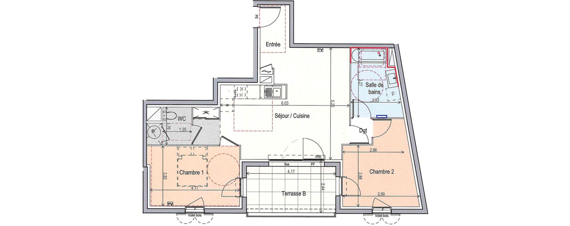 Appartement T3 de 65,90 m2 &agrave; Fabr&egrave;gues Centre