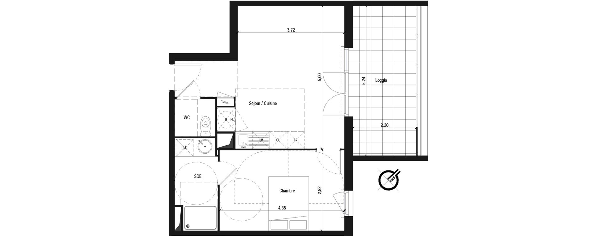 Appartement T2 de 40,75 m2 &agrave; Fabr&egrave;gues Centre
