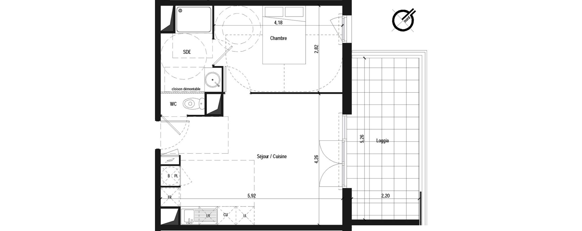 Appartement T2 de 40,20 m2 &agrave; Fabr&egrave;gues Centre
