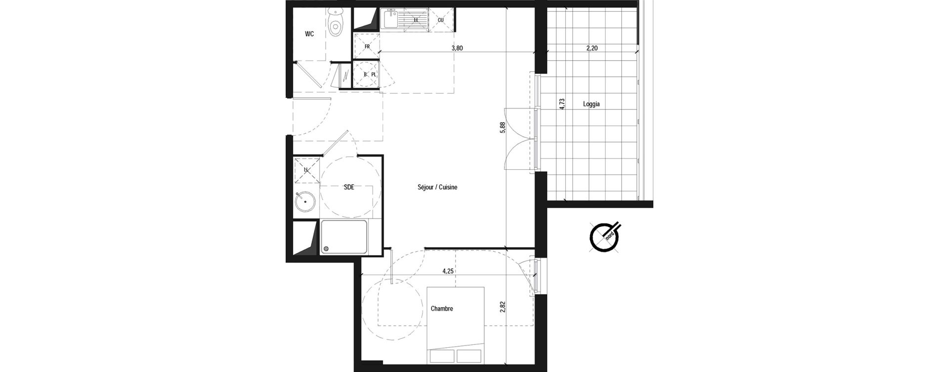 Appartement T2 de 45,35 m2 &agrave; Fabr&egrave;gues Centre