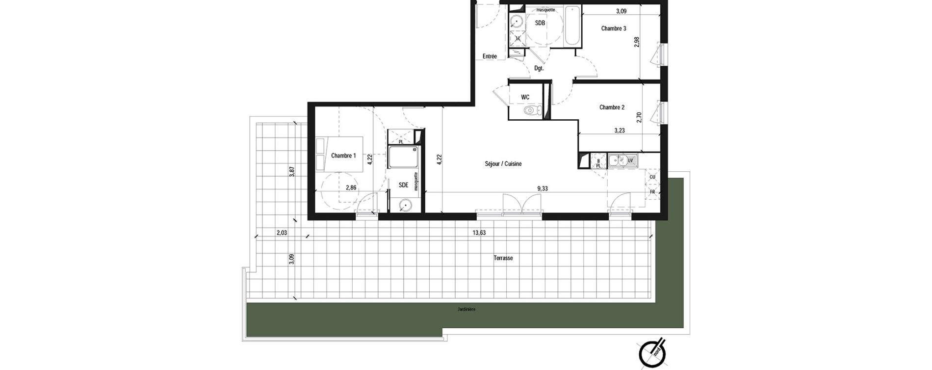 Appartement T4 de 83,25 m2 &agrave; Fabr&egrave;gues Centre