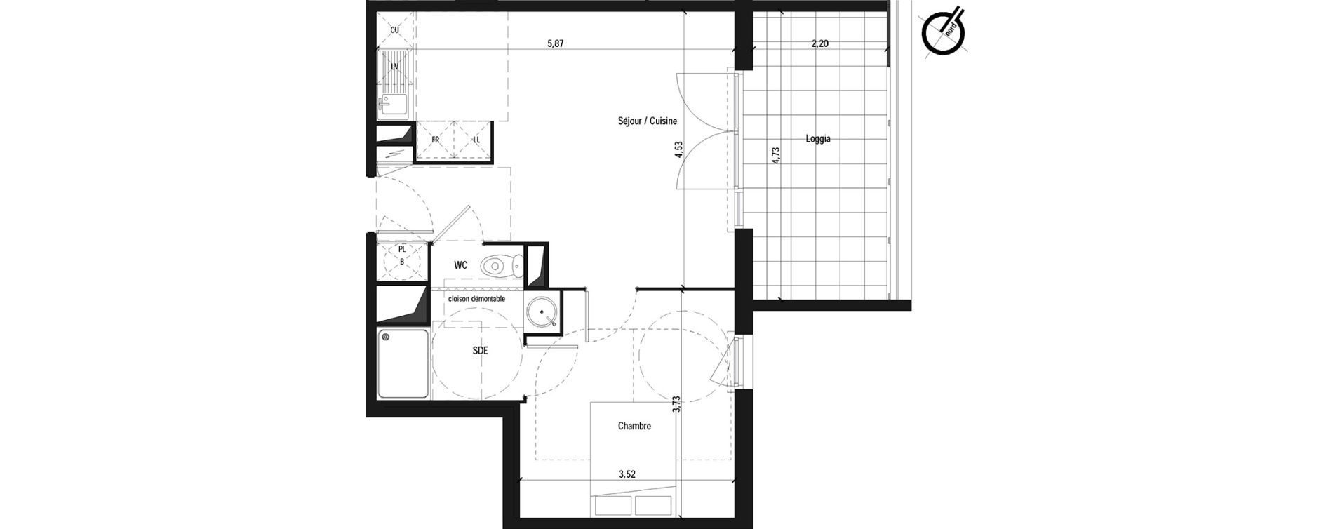 Appartement T2 de 42,25 m2 &agrave; Fabr&egrave;gues Centre