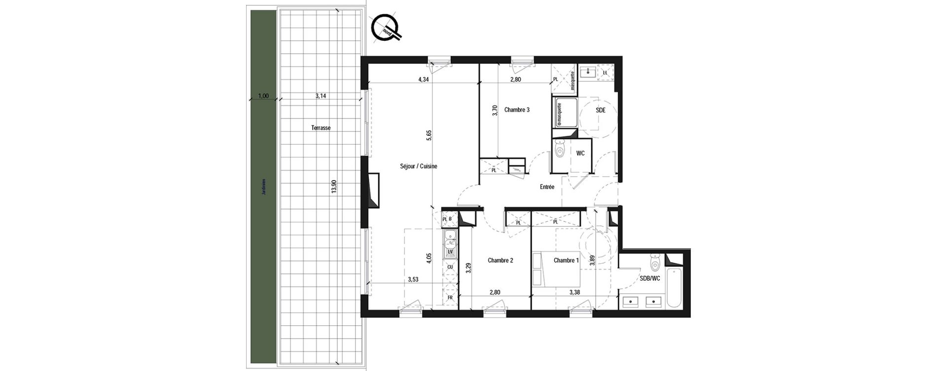 Appartement T4 de 95,60 m2 &agrave; Fabr&egrave;gues Centre