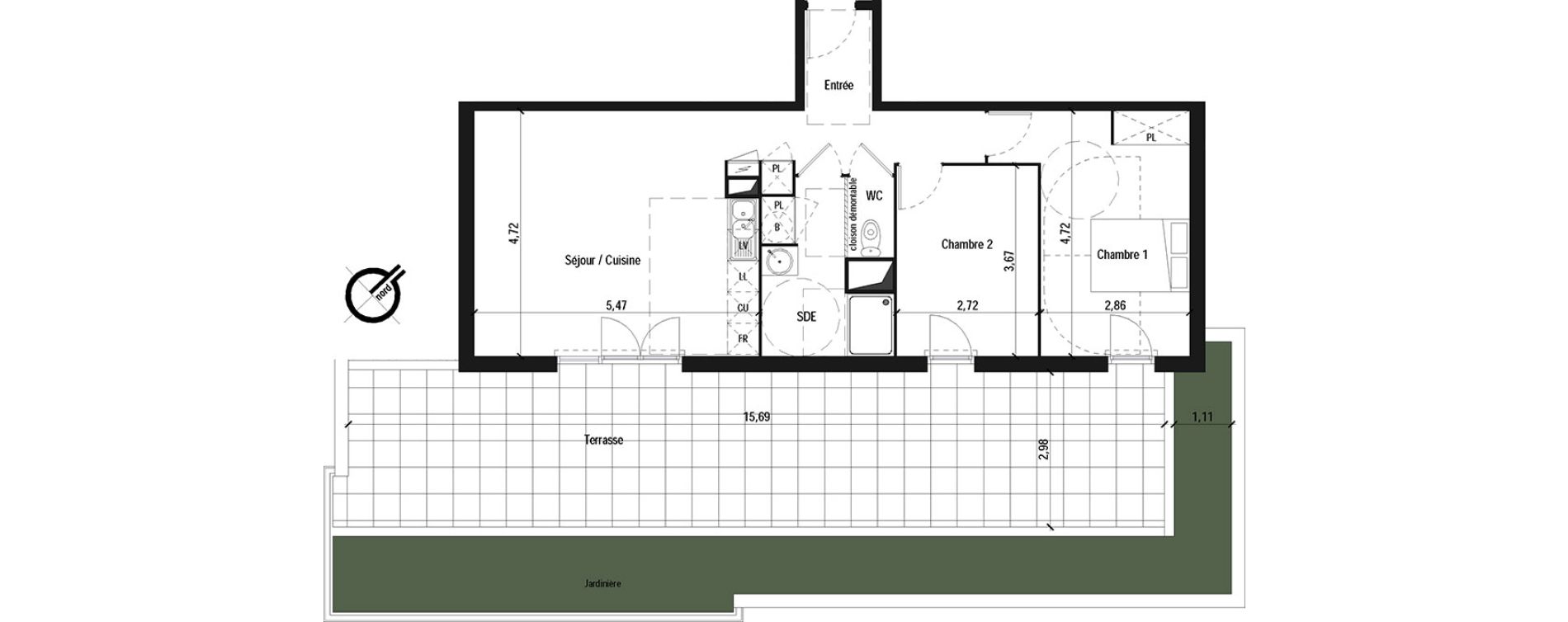 Appartement T3 de 65,30 m2 &agrave; Fabr&egrave;gues Centre