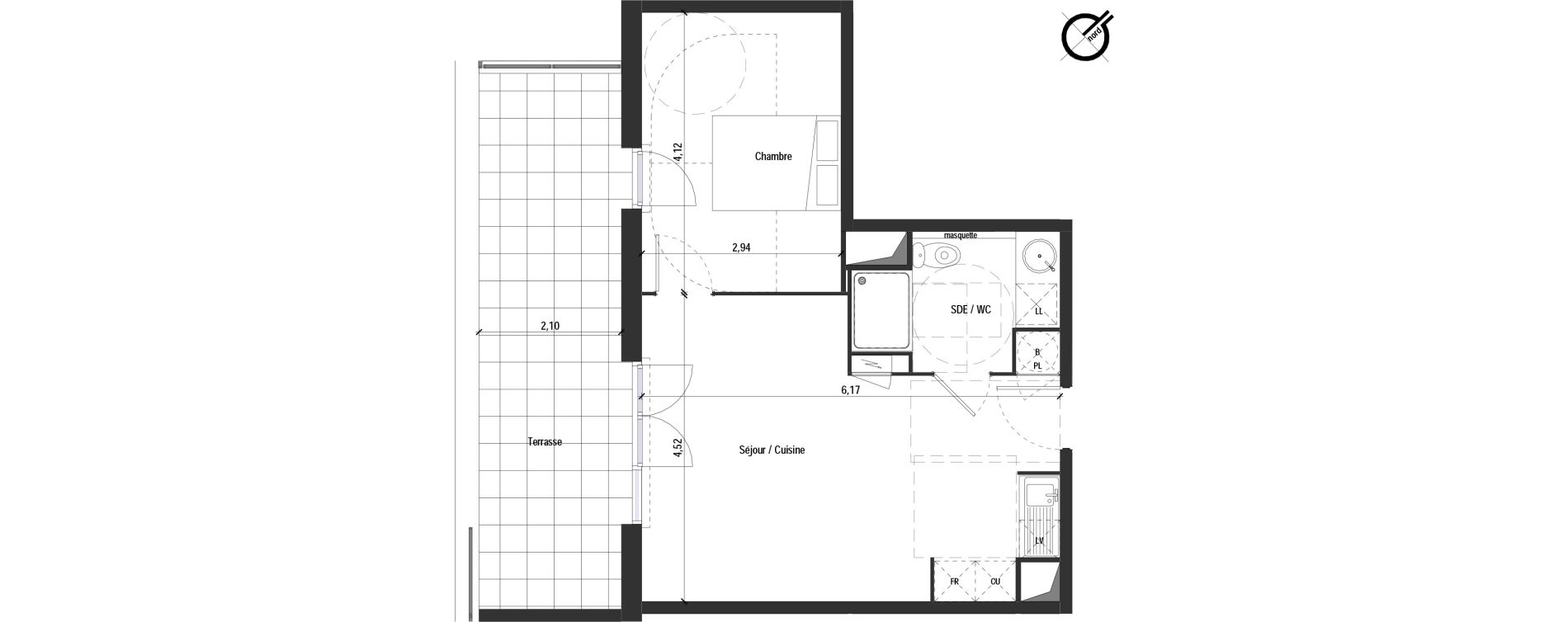 Appartement T2 de 41,35 m2 &agrave; Fabr&egrave;gues Centre