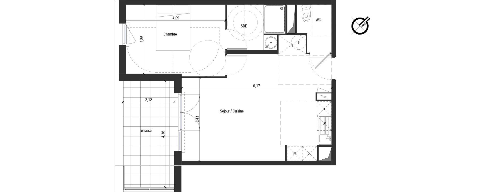 Appartement T2 de 44,20 m2 &agrave; Fabr&egrave;gues Centre