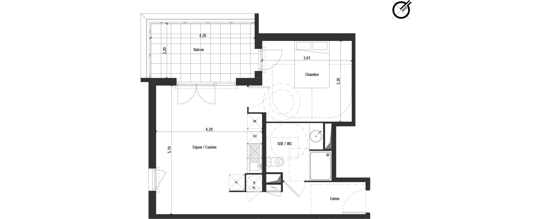 Appartement T2 de 44,15 m2 &agrave; Fabr&egrave;gues Centre