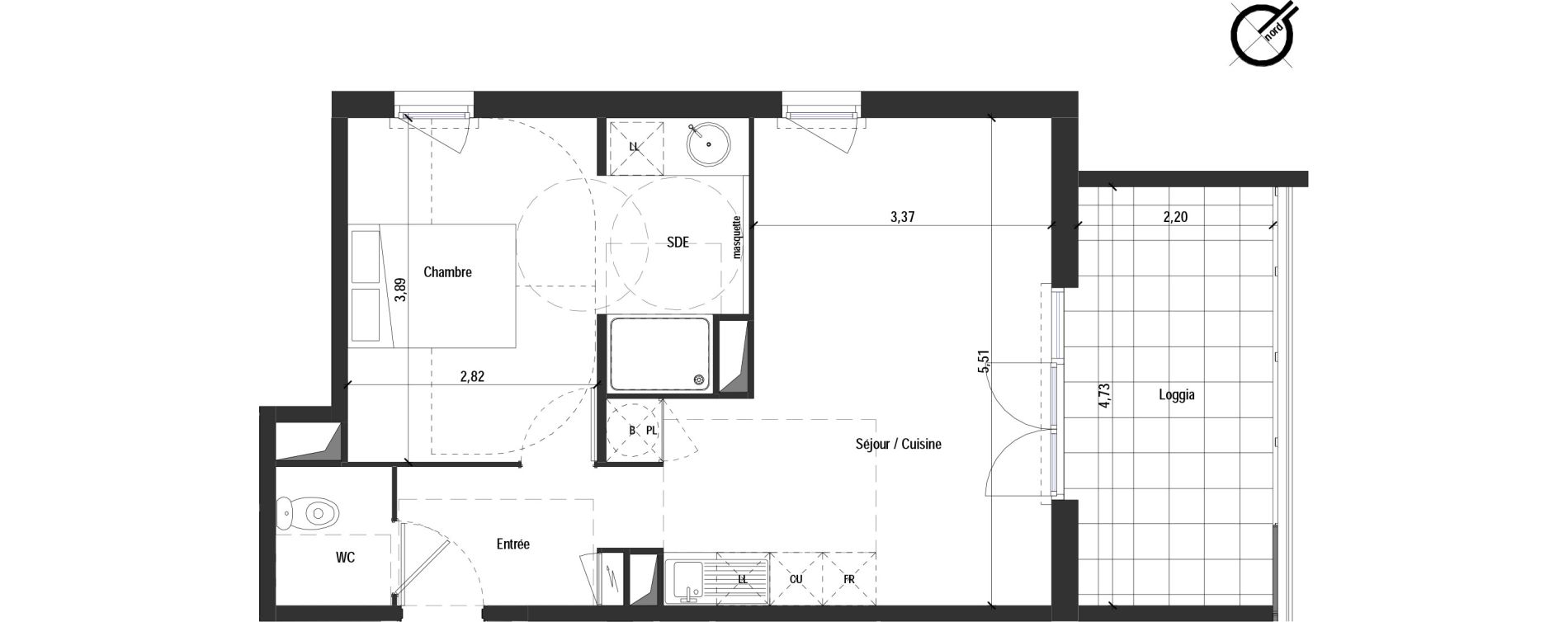 Appartement T2 de 43,45 m2 &agrave; Fabr&egrave;gues Centre
