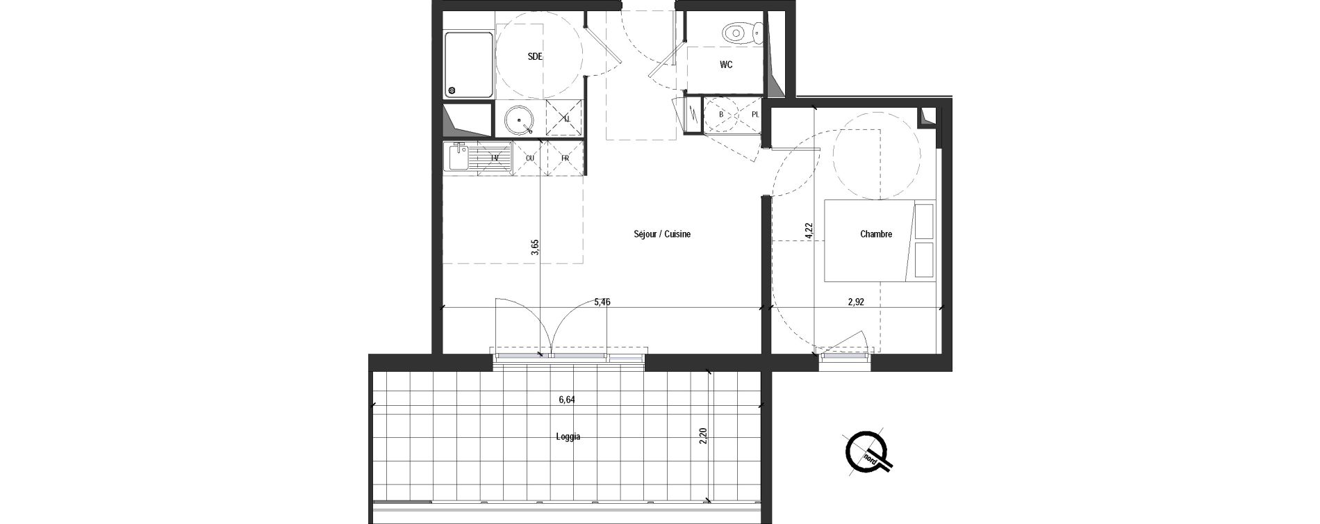 Appartement T2 de 42,65 m2 &agrave; Fabr&egrave;gues Centre