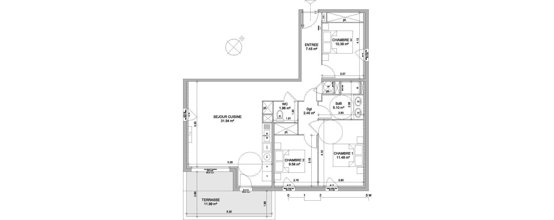 Appartement T4 de 80,37 m2 &agrave; Frontignan Centre