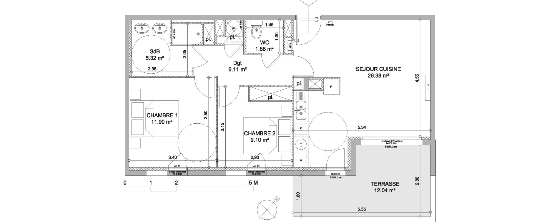 Appartement T3 de 60,69 m2 &agrave; Frontignan Centre