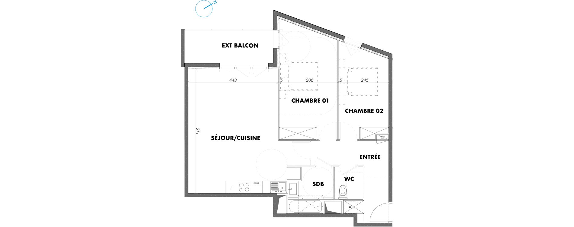 Appartement T3 de 73,60 m2 &agrave; Gigean Centre
