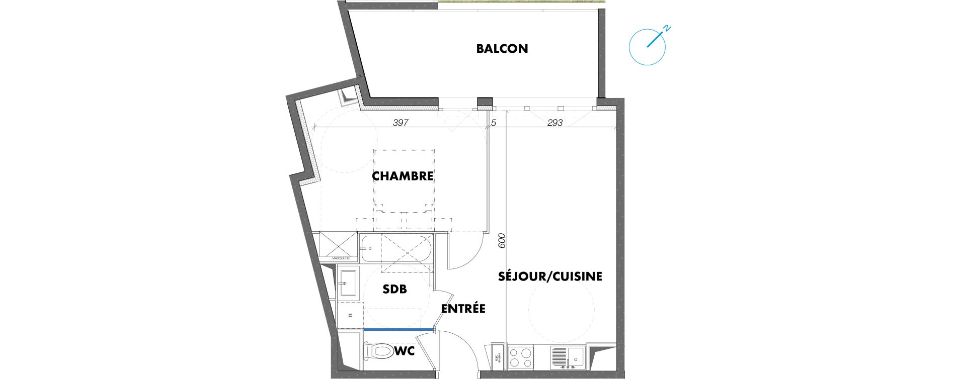 Appartement T2 de 40,60 m2 &agrave; Gigean Centre