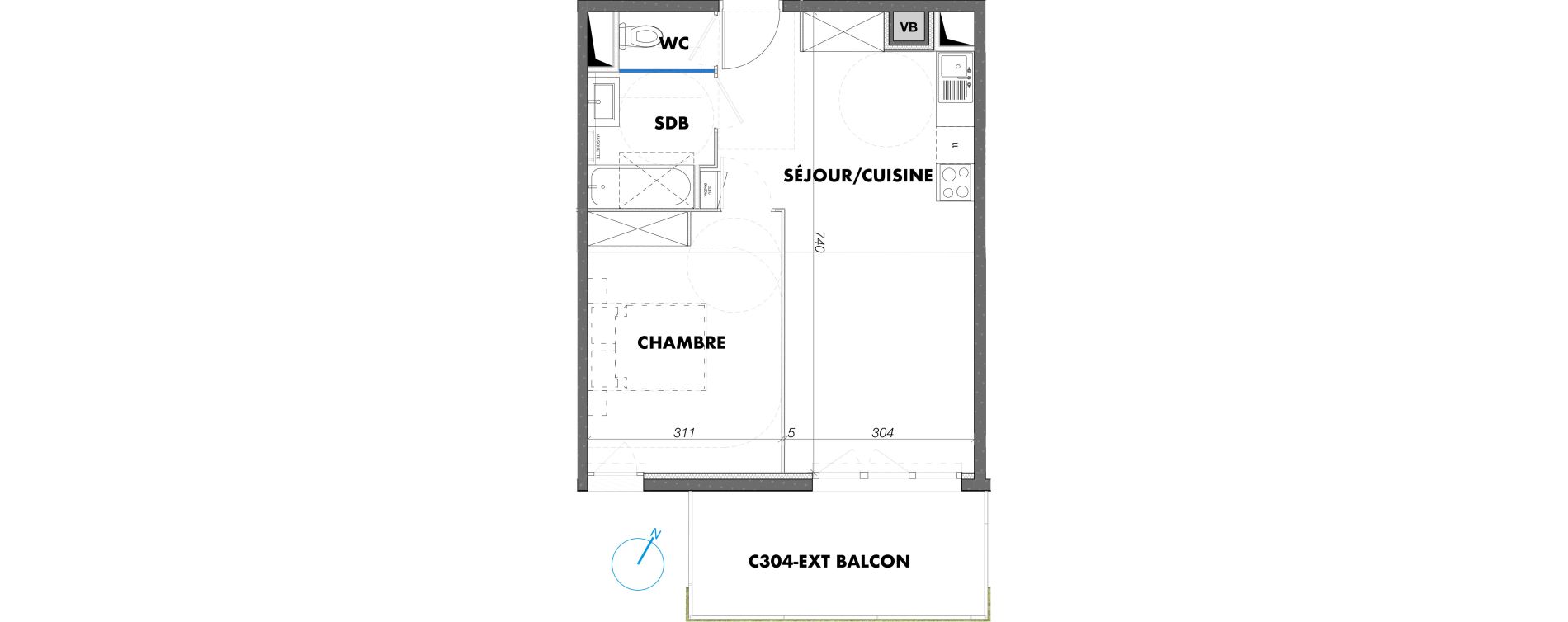 Appartement T2 de 44,80 m2 &agrave; Gigean Centre