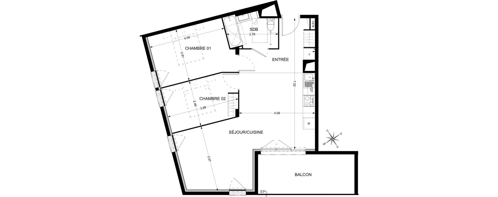 Appartement T3 de 64,70 m2 &agrave; Gigean Centre