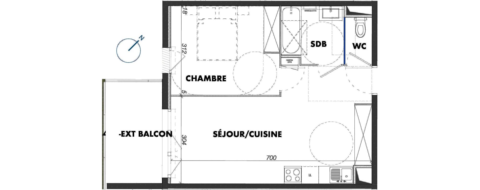 Appartement T2 de 43,00 m2 &agrave; Gigean Centre