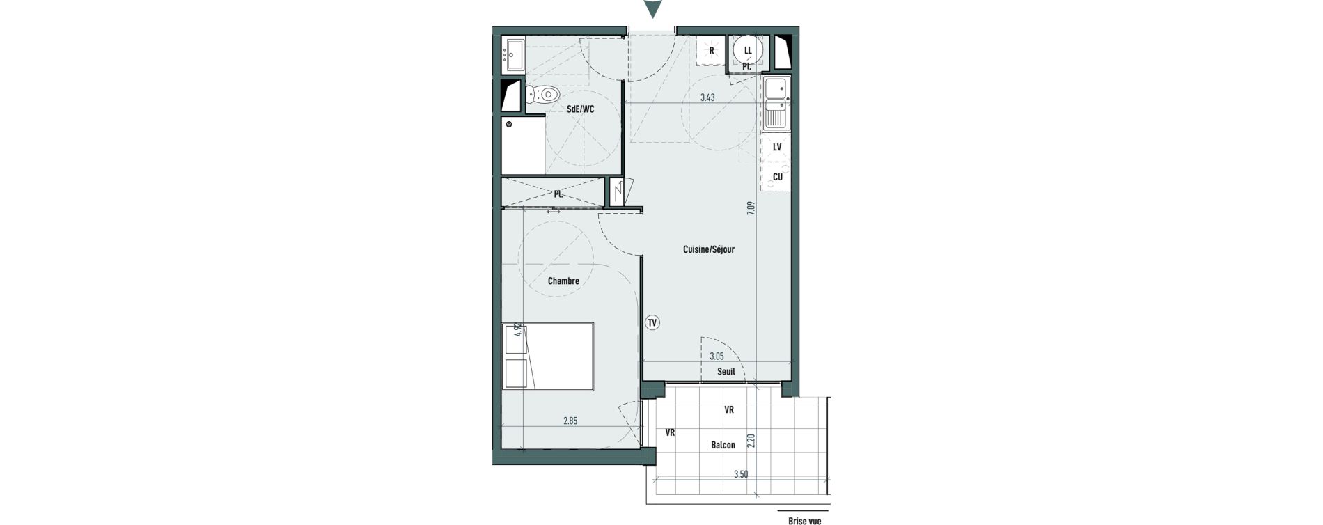 Appartement T2 de 45,39 m2 &agrave; Gignac Centre