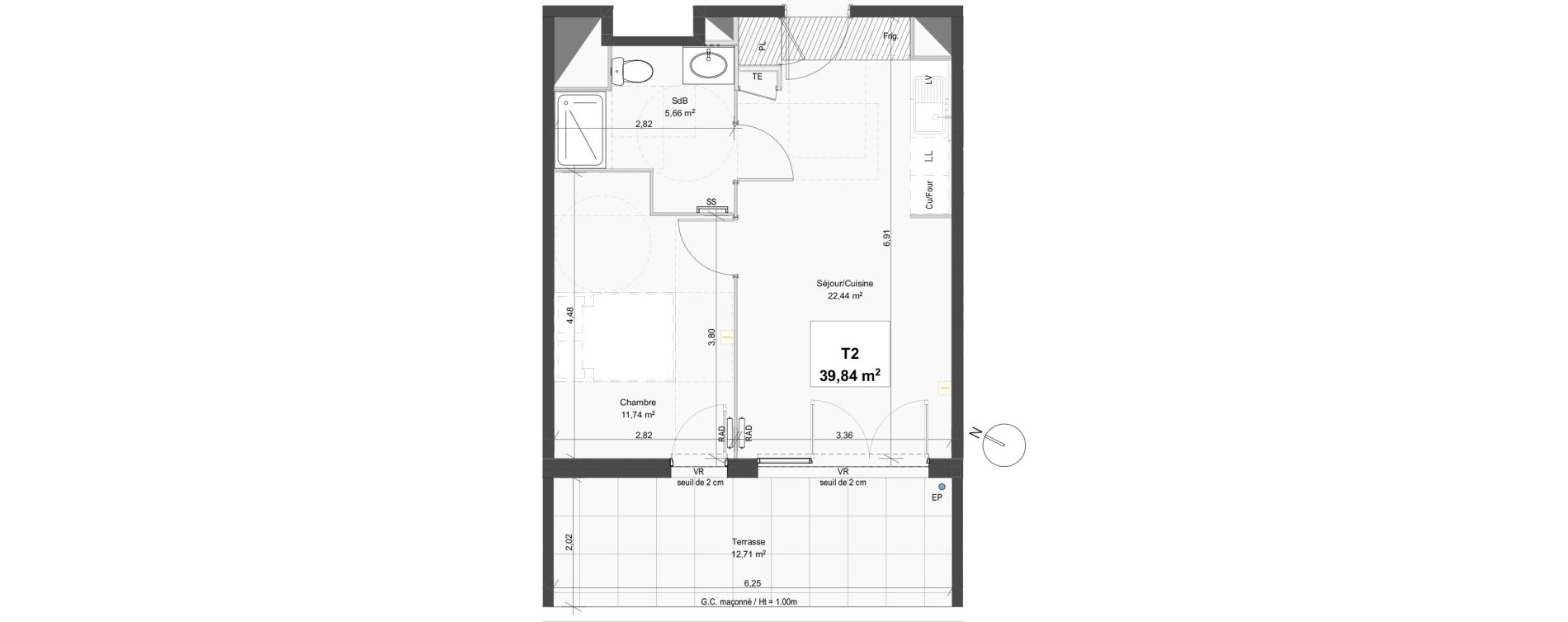 Appartement T2 de 39,84 m2 &agrave; Grabels La valsi&egrave;re