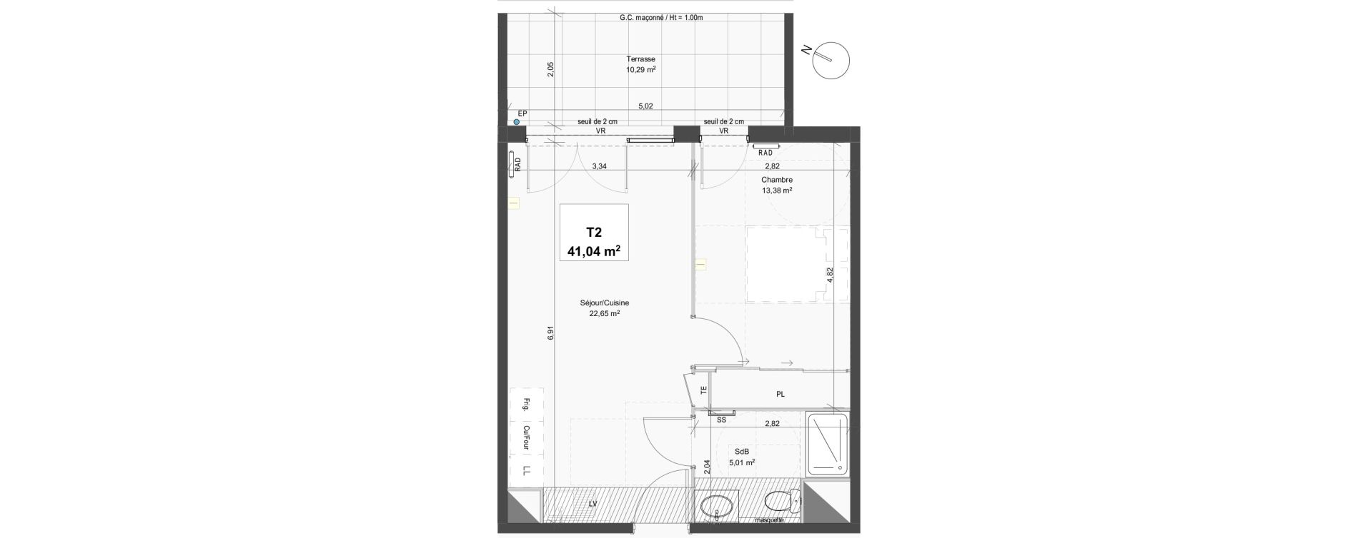 Appartement T2 de 41,04 m2 &agrave; Grabels La valsi&egrave;re