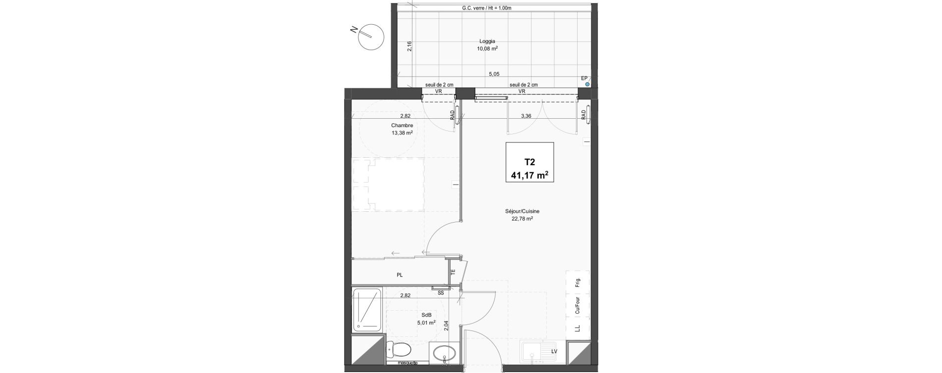 Appartement T2 de 41,17 m2 &agrave; Grabels La valsi&egrave;re