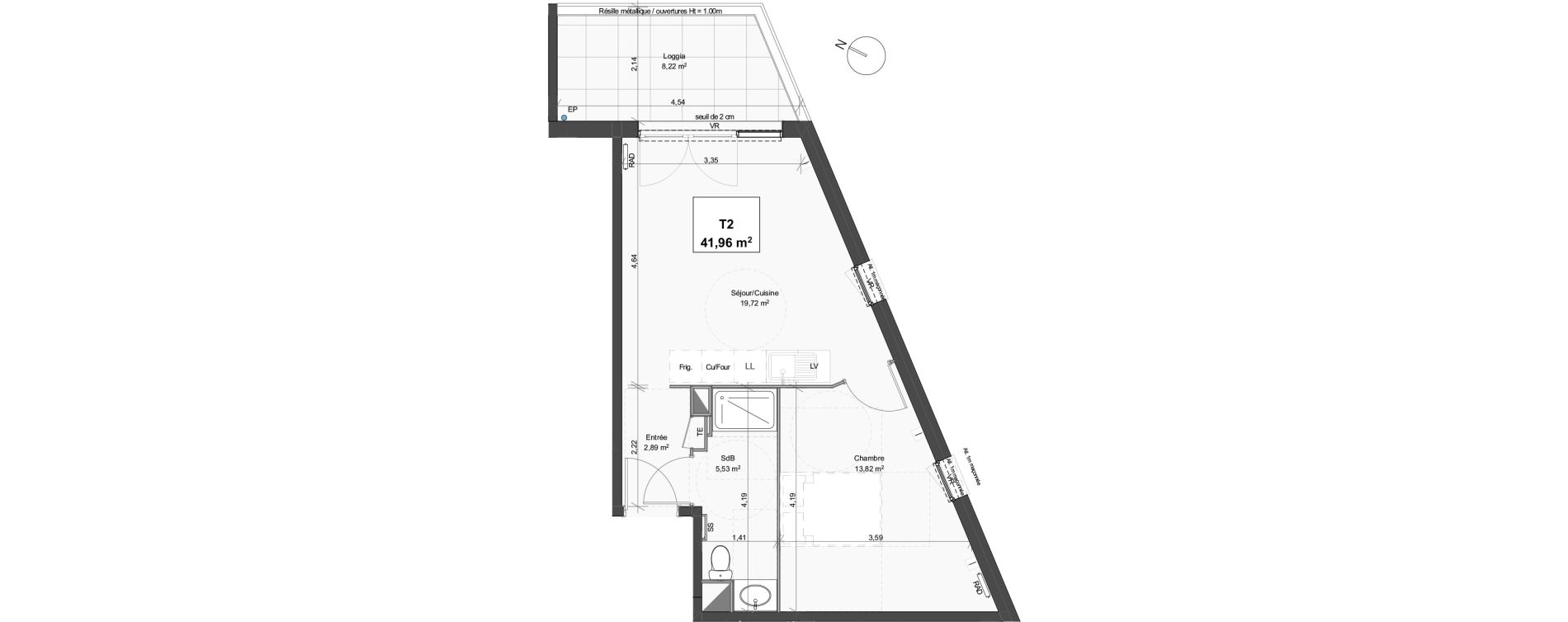 Appartement T2 de 41,96 m2 &agrave; Grabels La valsi&egrave;re